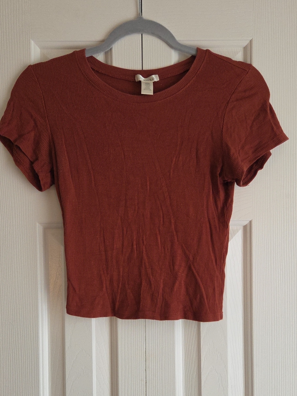 Bozzolo Ribbed Short Sleeve Crop Top - Rust Brown